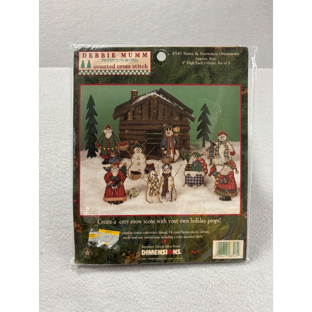 VTG 1997 Dimensions Debbie Mumm Santa & Snowmen Ornaments Cross Stitch Kit 8545